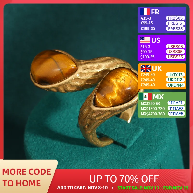 

Vintage Tiger Eye Natural Stone Rings Water Drop Opening Cross for Women Party Antique Jewelry Geometry Luxury Gold Color Retro
