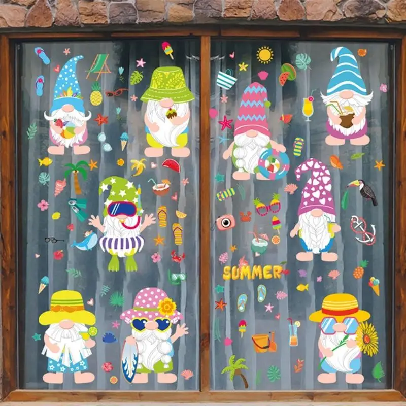 57BE Summer Window COLINGS 9 SHOETS GNOMES NOWSE TOPERSIONS BEATHER Party Decorations Double -Side Static Gall Secal