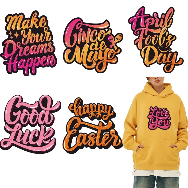 

Creative Graffiti English Letters DTF Thermo Sticker Decals Heat Transfer On Clothes Iron On Patch For Hoodies Press Printing
