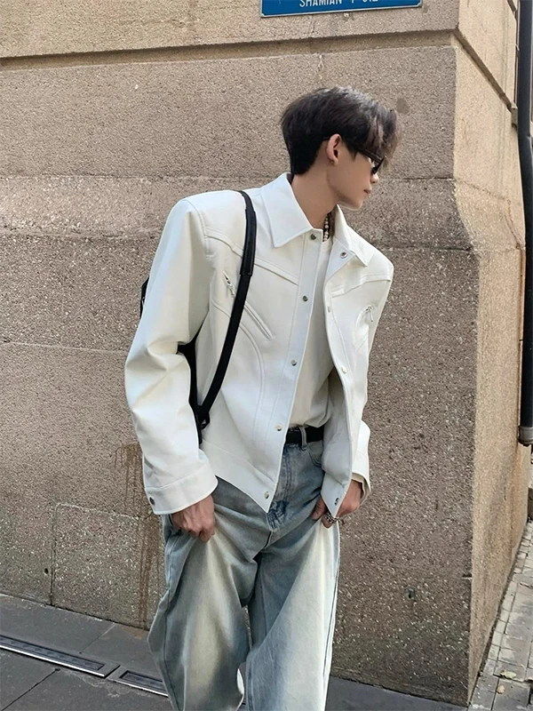 

Мужская кожаная майка oulder Biker Spring Autumn Cleanfit High-End Feeling Cool ort Structure Jaet Casual Sle