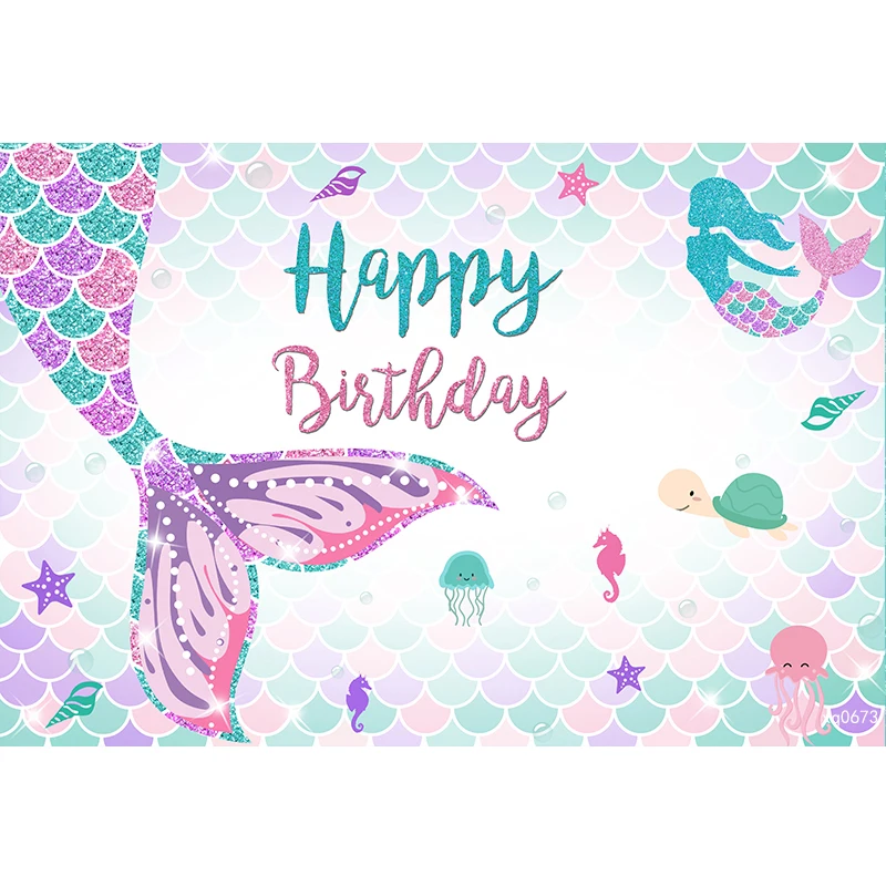 Little Mermaid Ariel Girls Birthday Party Photography Backdrop Under The Sea Fish Bubble Backgrounds For Photo Studio Customized