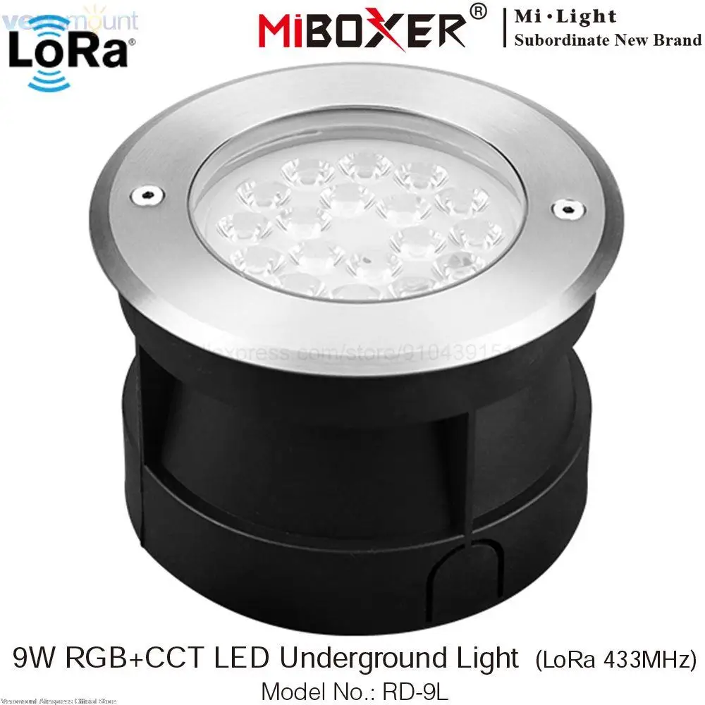 

MiBoxer RD-9L 9 Вт RGB + CCT Светодиодный подземный светильник (LoRa 433 МГц) AC12V/DC12V 24V IP68 Открытый водонепроницаемый RF Дистанционное управление через приложение WiFi