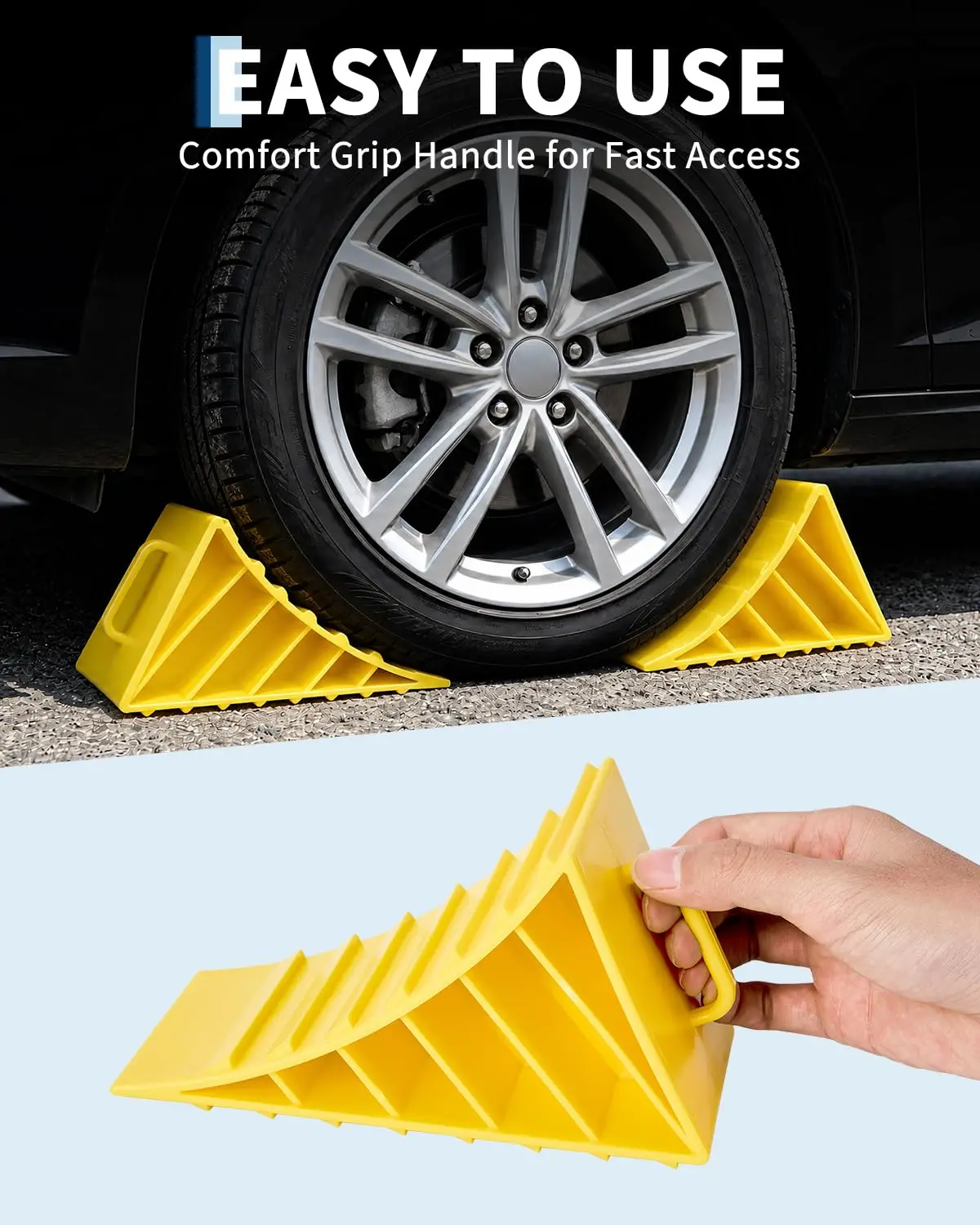 2-Pack Heavy-Duty Wheel Chocks for RV, Trailer, Truck & ATV – Non-Slip Hard Plastic Tire Stoppers with Carry Handles for Driveway, Garage & Slope Parking