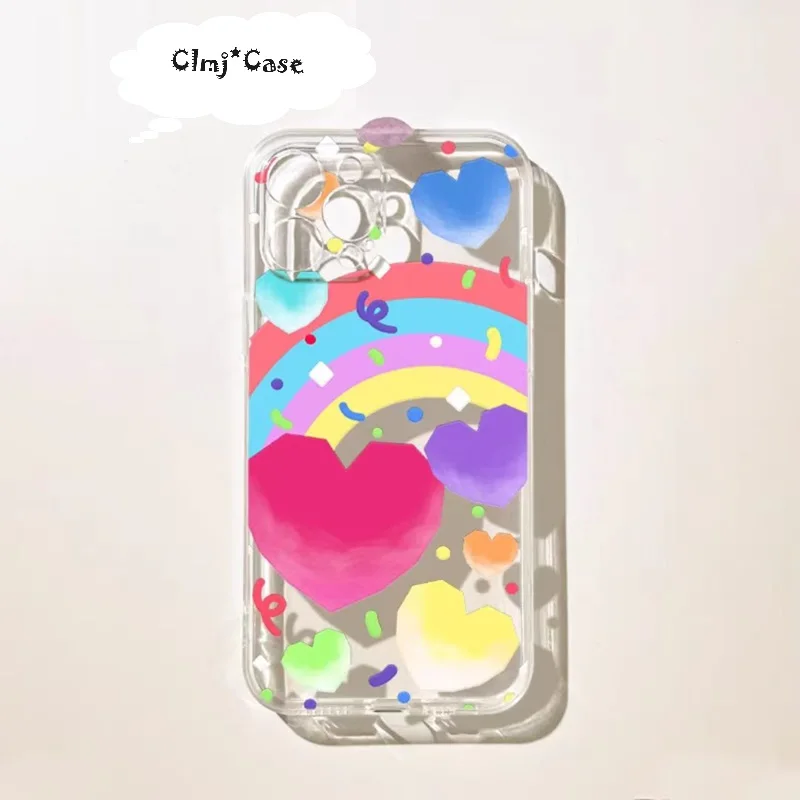 

Clmj Heart Rainbow Phone Case For iPhone 13 Pro Max 11 15 12 Mini 14 Plus XR X XS Max 7 8 Se 2020 Soft Silicone Protective Cover