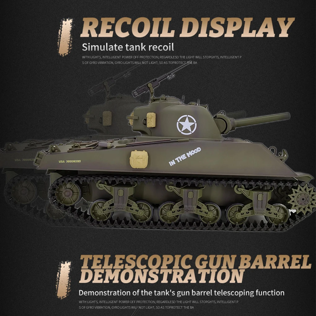 2025 Rc Carro Armato Heng Lungo 1/16 Americano M4a3 Sherman Elettrico Modello di Carro Armato di Controllo Remoto Barile Telescopico Modello Militare RC Giocattoli