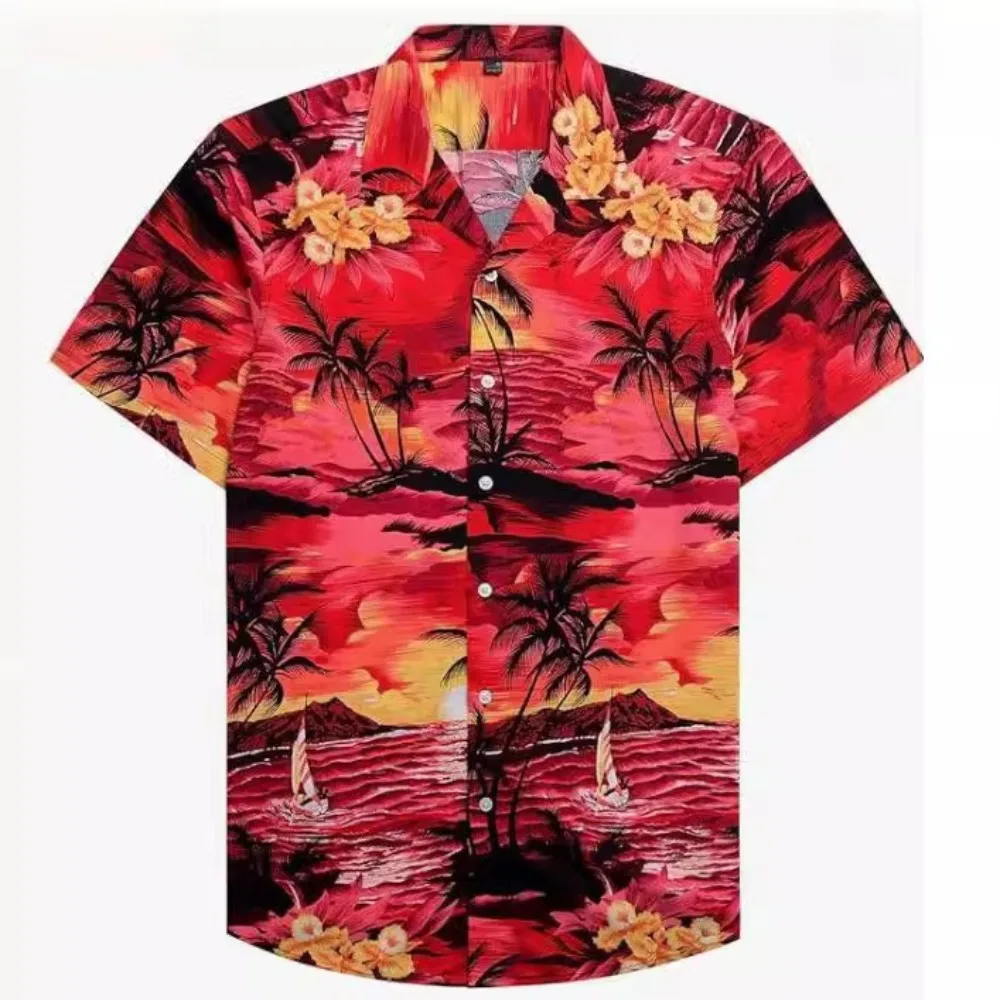Summer European and American plus size men's short sleeved shirt with digital printing