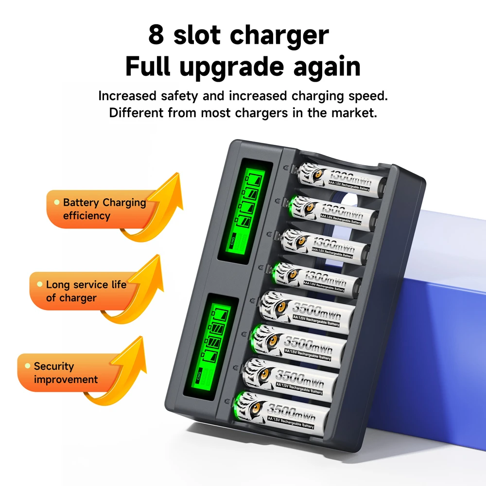 Ładowarka PALO 4-8 gniazd 1,5 V AA AAA z wyświetlaczem LCD Ładowarka USB do akumulatorów litowo-jonowych 1,5 V AA AAA