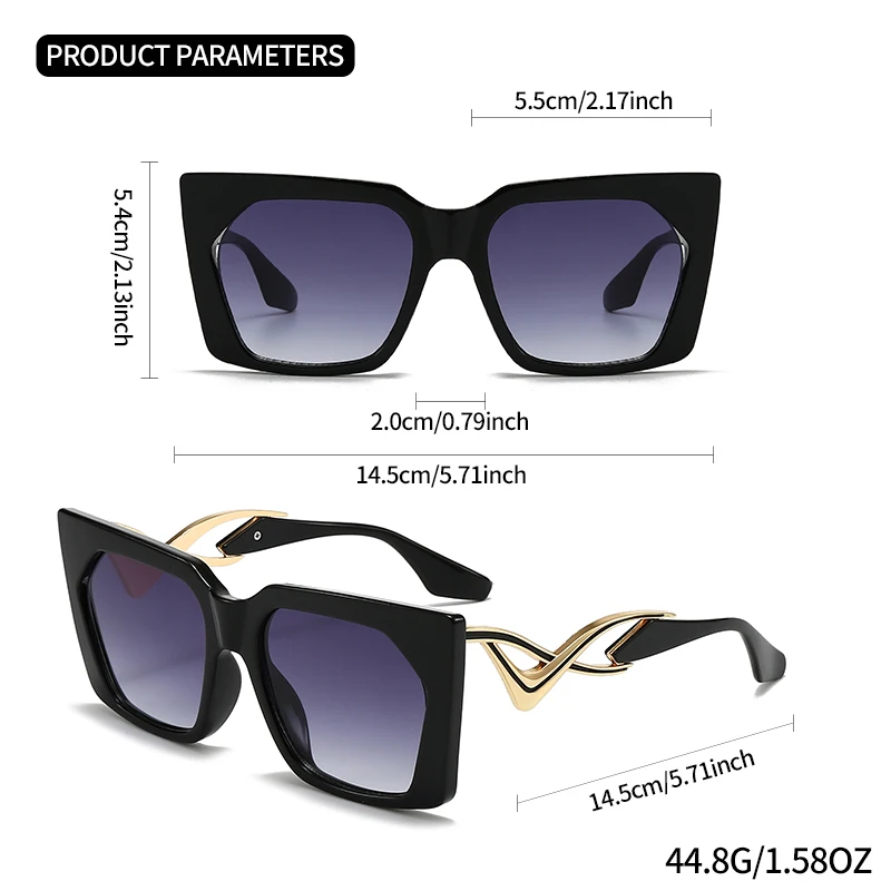 LINFEMAND Modische dekorative Sonnenbrille mit quadratischem Rahmen, UV400, einzigartige Metallbeindekoration, Sommer, Strand, Party, Tanz, Festival, Geschenk – Detail 3