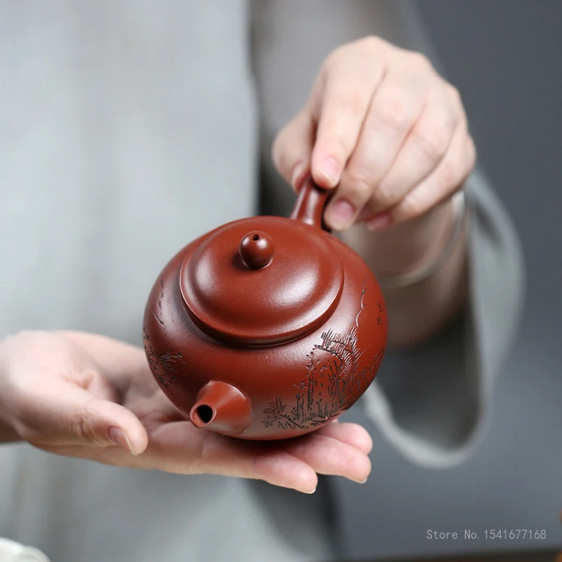 Chinese Style Mountain lines Teapot, Purple Clay Raw ore Dahongpao, Kung Fu Household, Pure Handmade , 210ml, Tea Pots, New, 1Pc