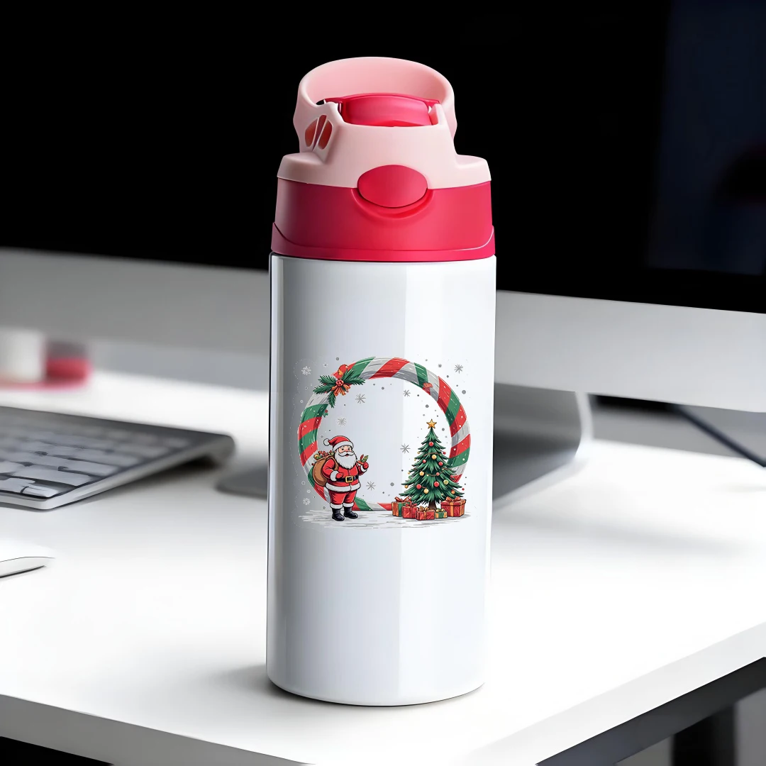 

304 stainless steel thermal cup + cartoon Santa Claus design + child-friendly straw cup - Essential Christmas Gift