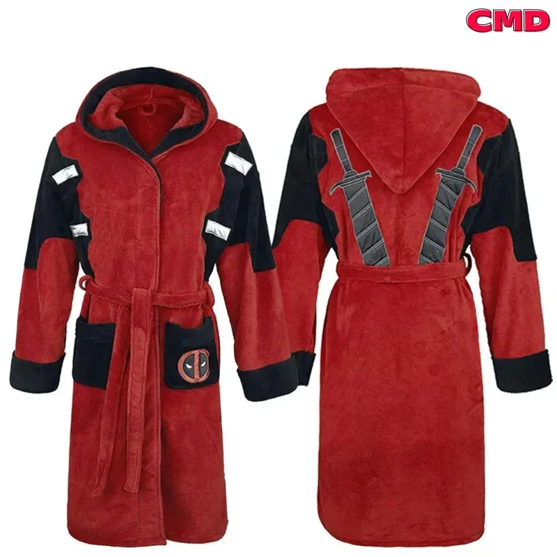 ♥ Albornoz de película COS para adultos, pijamas con capucha de franela cálidos de invierno Unisex, disfraz de Halloween Deadpool, ropa de dormir, novedad de 2025 ★ ☆ ly99