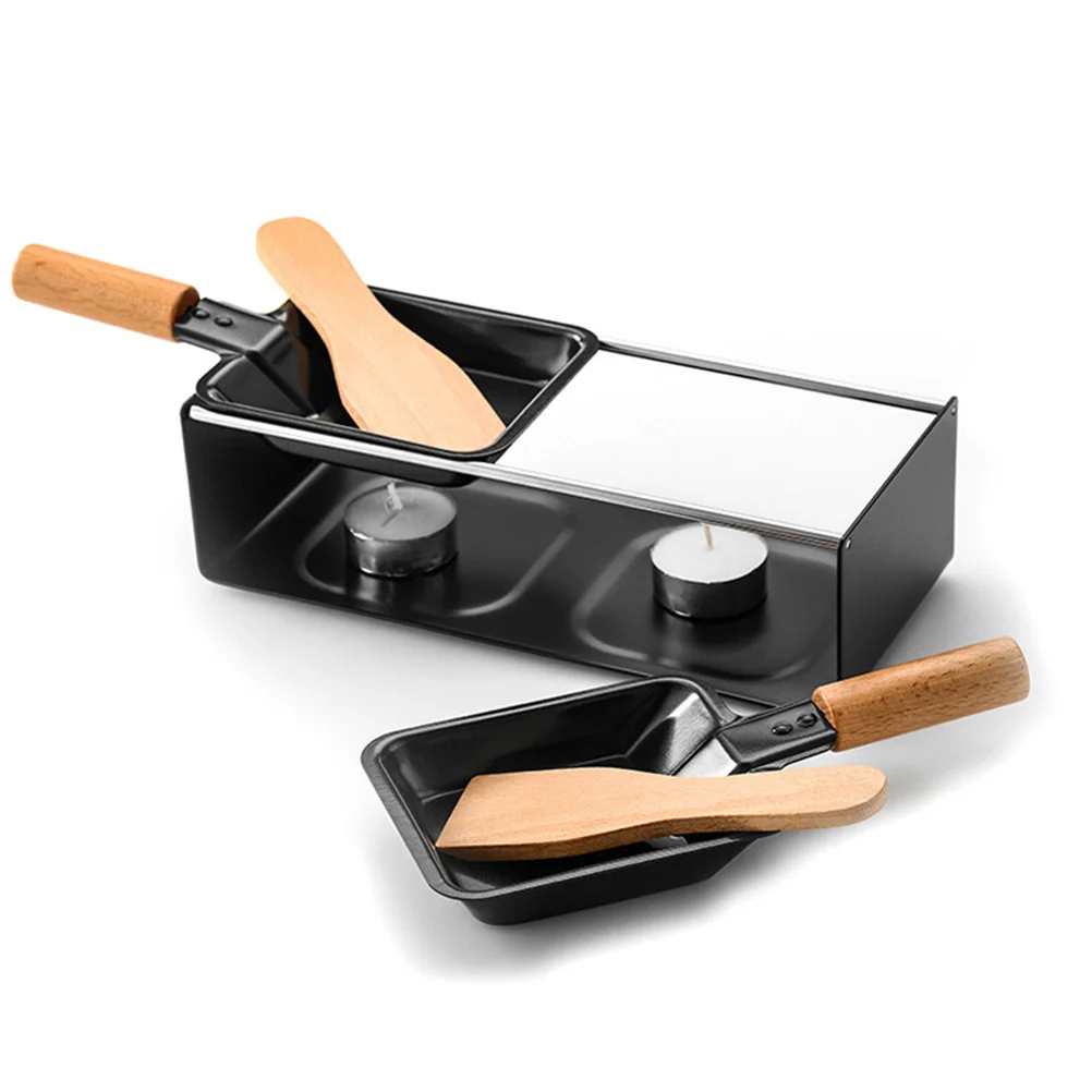 

1 Set Of Non-Stick Mini Cheese Melting Pan Wooden Handle For Fondue Camping Picnic Outdoor Cooking No Included Cheese