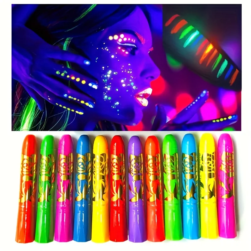 12 color luminous face painting, human body painting, facial painting, Halloween water-based crayon, holiday makeup paint