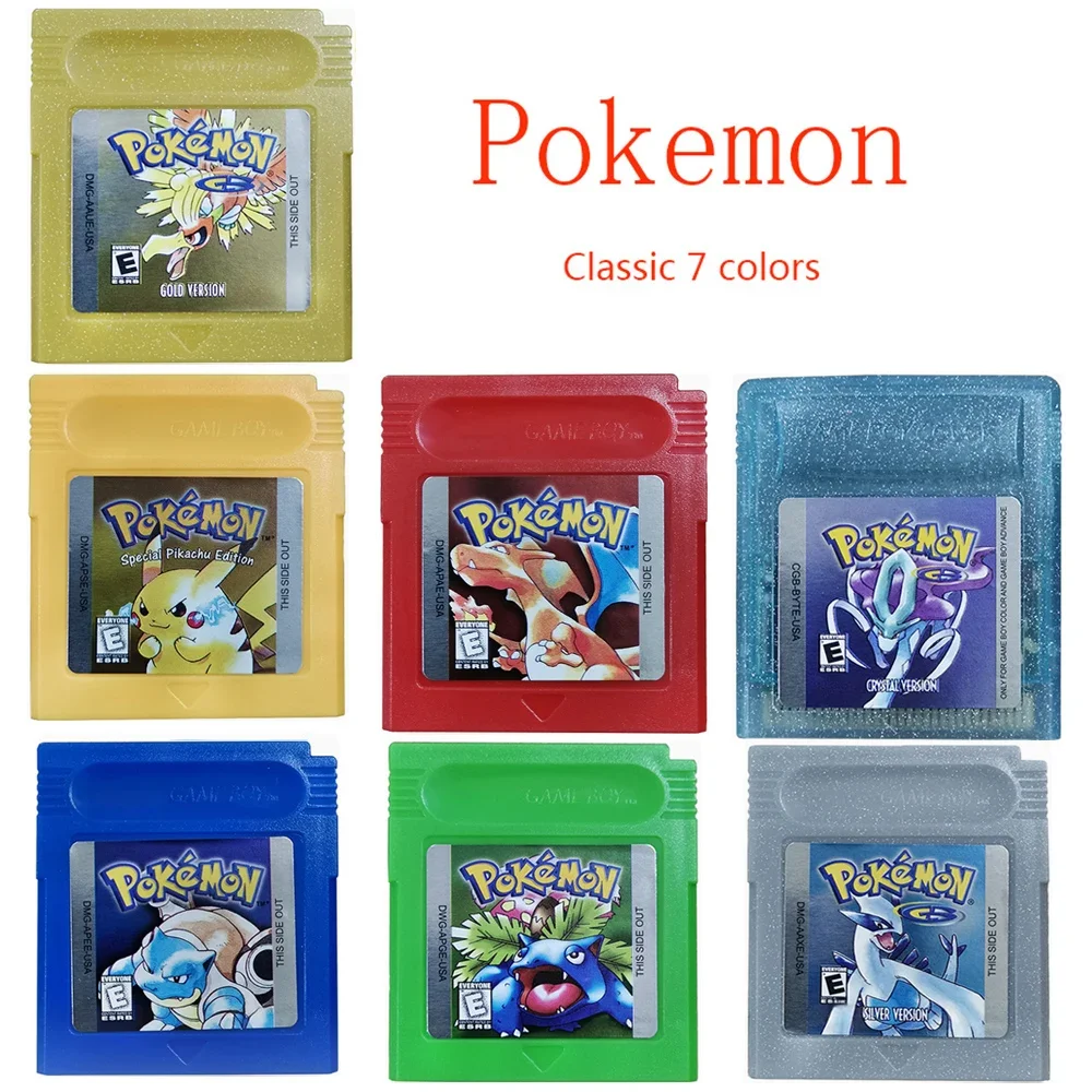 Cartucho de juego Pokemon GBC de 16 bits, versión estadounidense para consola roja, azul, cristal, dorado, verde, plateado y amarillo