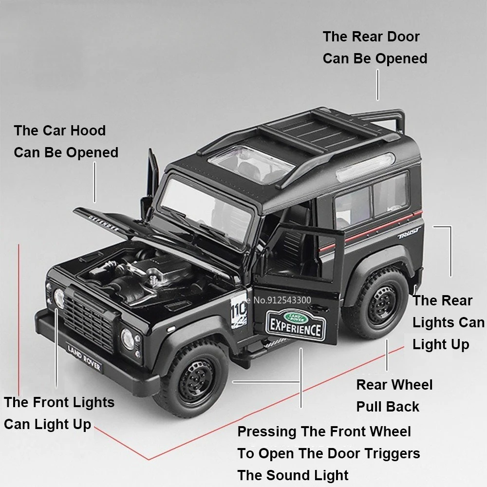 1/32 Land Rover Defender Model samochodu zabawkowego Diecast Strong Durable z funkcją pull back Zabawki Pojazdy Chłopiec Prezent urodzinowy