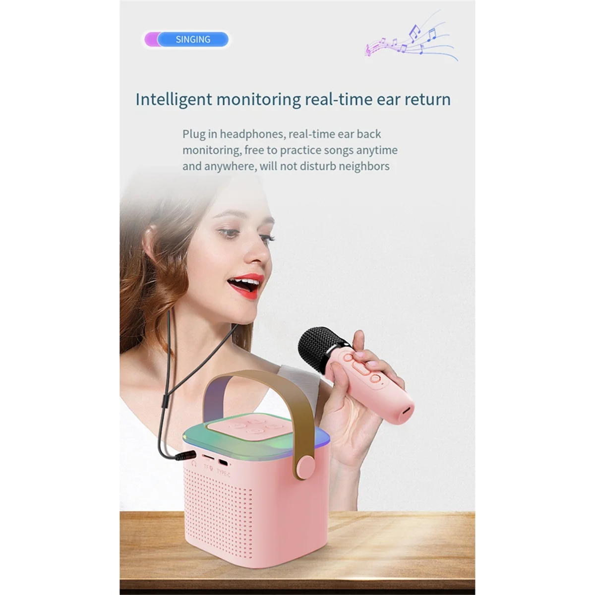 

DYJ-zpKaraoke Machine Bluetooth 5.3 Portable Speaker Mini Singing Machine with Led Music Rhythm Light for Family and