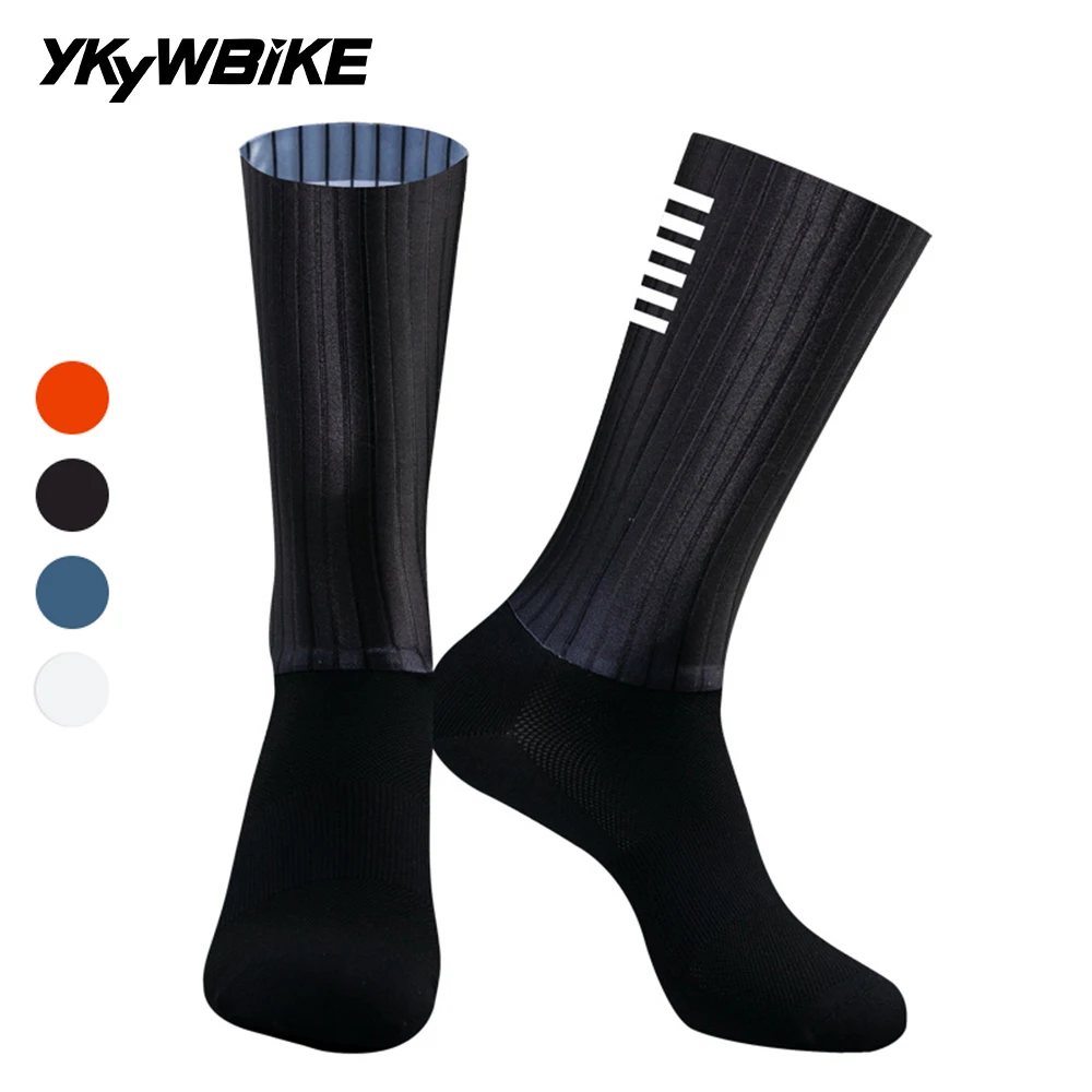 YKYWBIKE Cycling Aero Socks Anti Slip Silicone Summer Men Women Whiteline Bicycle Sport Running Bike Socks Calcetines Ciclismo