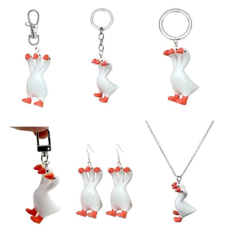 Geese with Three Heads Keychain Unique Pendant Earrings Geese Pendant Necklace