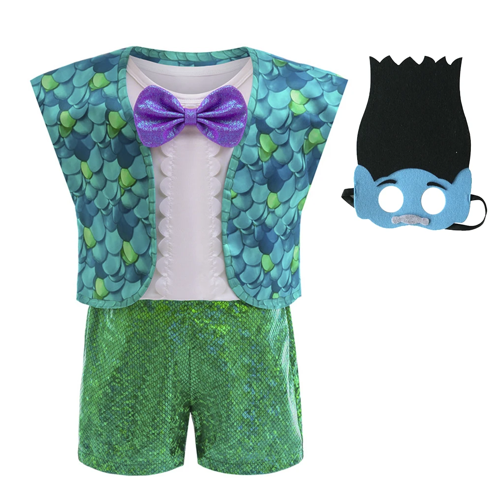 Baby Boy Sequin Green Set Two Pieces Child With Mask For Carnival St. Patrick's Day Cosplay Birthday Party Boys Clothes 2-10Y