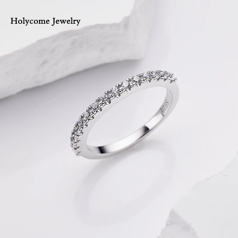 Holycome 925er Sterlingsilber-Moissanit-Ring, Weißgold, runde weibliche Krone, einzelner Schwanzring, Schmuck, Hochzeit, Diamant für Mädchen – Detail 8