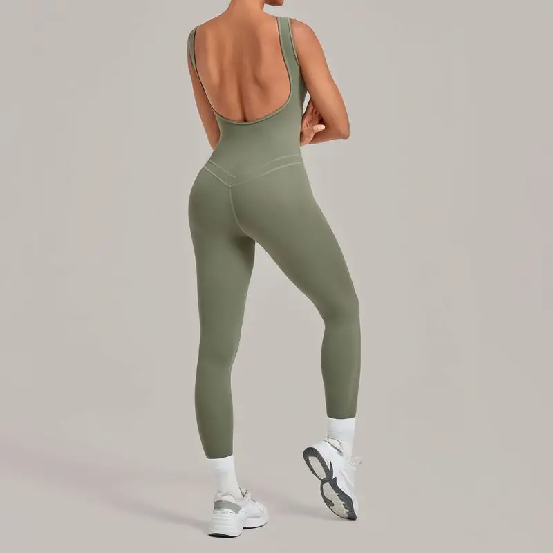 Yoga Jumpsuit With Deep Backless Tight-fitting Running Fitness Flare Leg Bodysuit Woman One Piece Athletic Wear Sportswear view 5