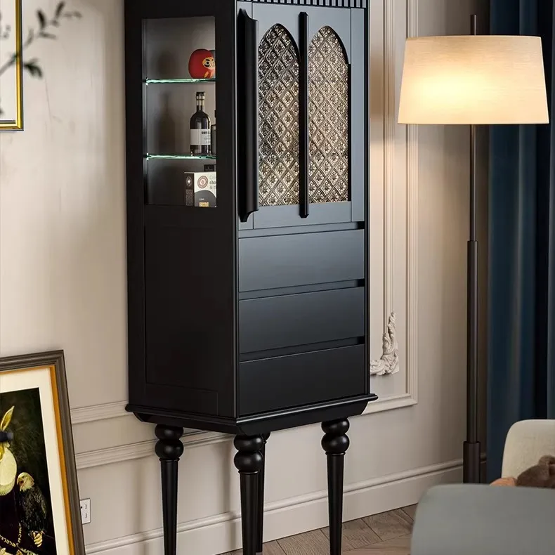 

Французский обеденный буфет из массива дерева для дома, для небольшой квартиры, с прозрачными дверцами, витрина для гостиной, ретро-шкаф для хранения вина на полу