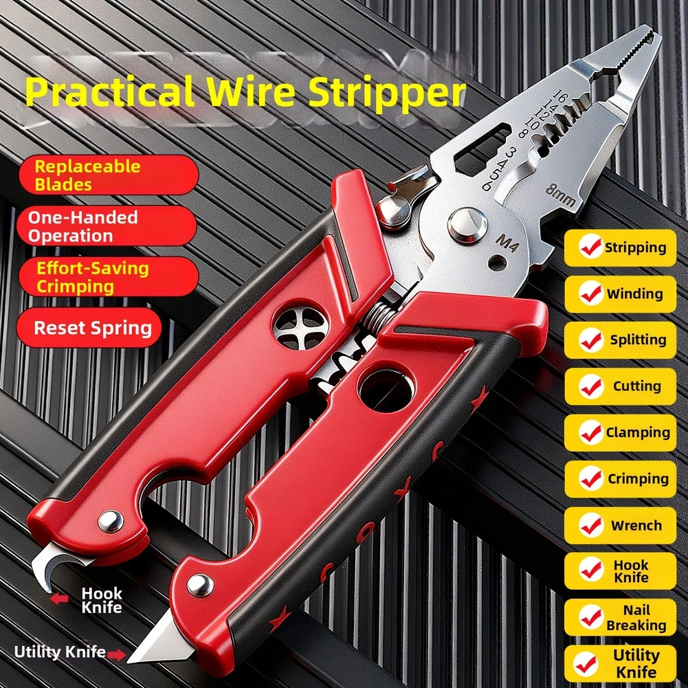 Wire Stripper Pliers 4 In 1 Wire Stripping Cutting Crimping And Bolt Breaking Multi Tool With Electrical Tape/voltage Tester