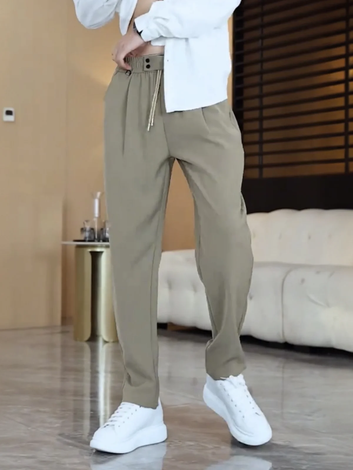 

Men's Spring Summer New Sle mat Rivet Color Drape Casual Pants Faion Versatile Loose Breathable Straight Leg...