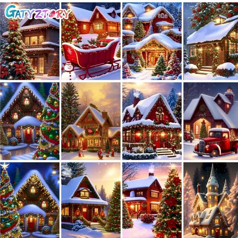 

GATYZTORY Painting By Numbers Kits For Adults Living Room Decor 60x75cm Christmas House Landscapr Paint Artcraft Unique Gifts