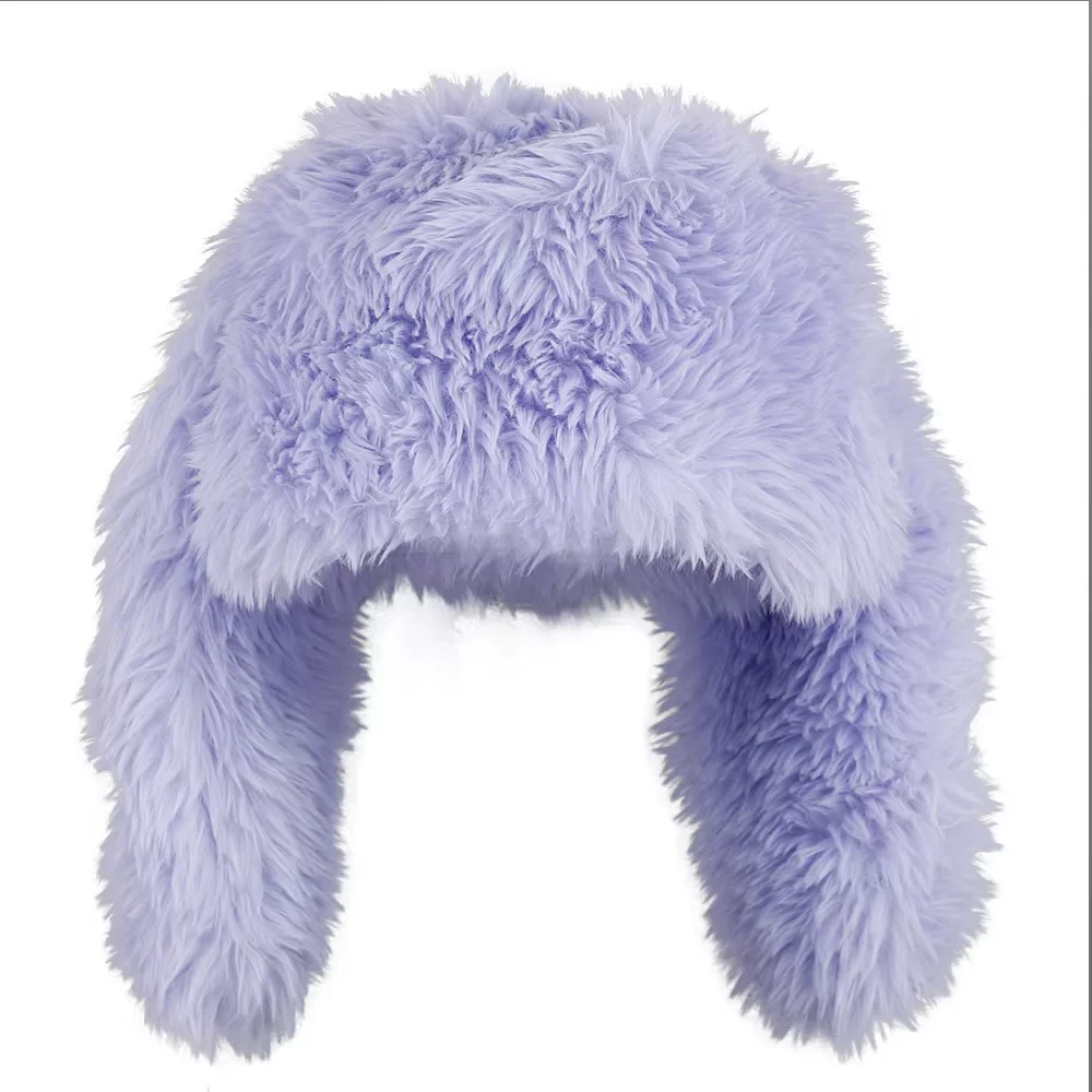 Y2k Kaninchen Ohren Plüsch Hüte Nette Mädchen Winter Beanie Pullover Kappe Frauen Lolita Verdickt Warme Lustige Party Fotografie Fleece Hüte – Detail 3