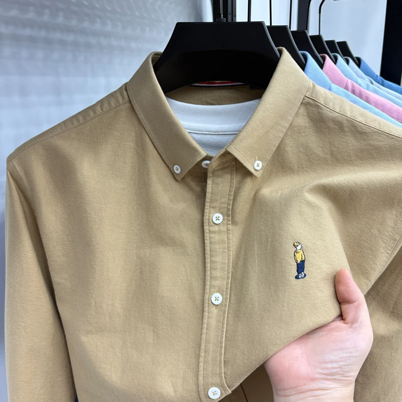 men's cotton100% autumn high quality shirt lapel small grid exquisite high grammage long sleeves leisure business men's clothing