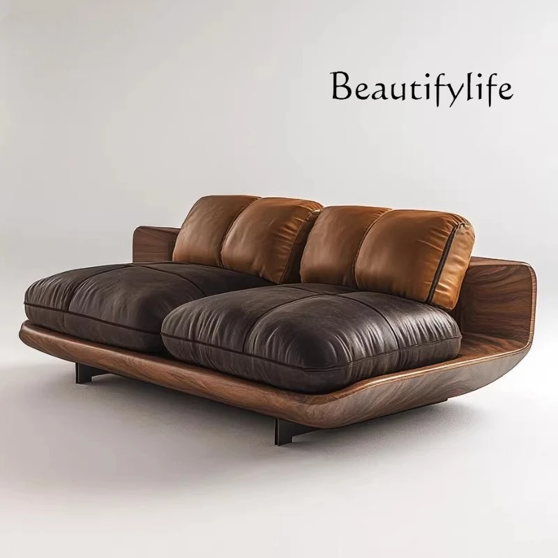 

K New Chinese-style North American walnut sofa High-end solid wood straight-row sofa Modern simple light luxury Office villa
