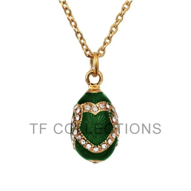 YAFFIL Classic Christmas Easter Enamel Faberge Hot Egg Pendant And Valentine's Day Love Pendant Heart Necklace