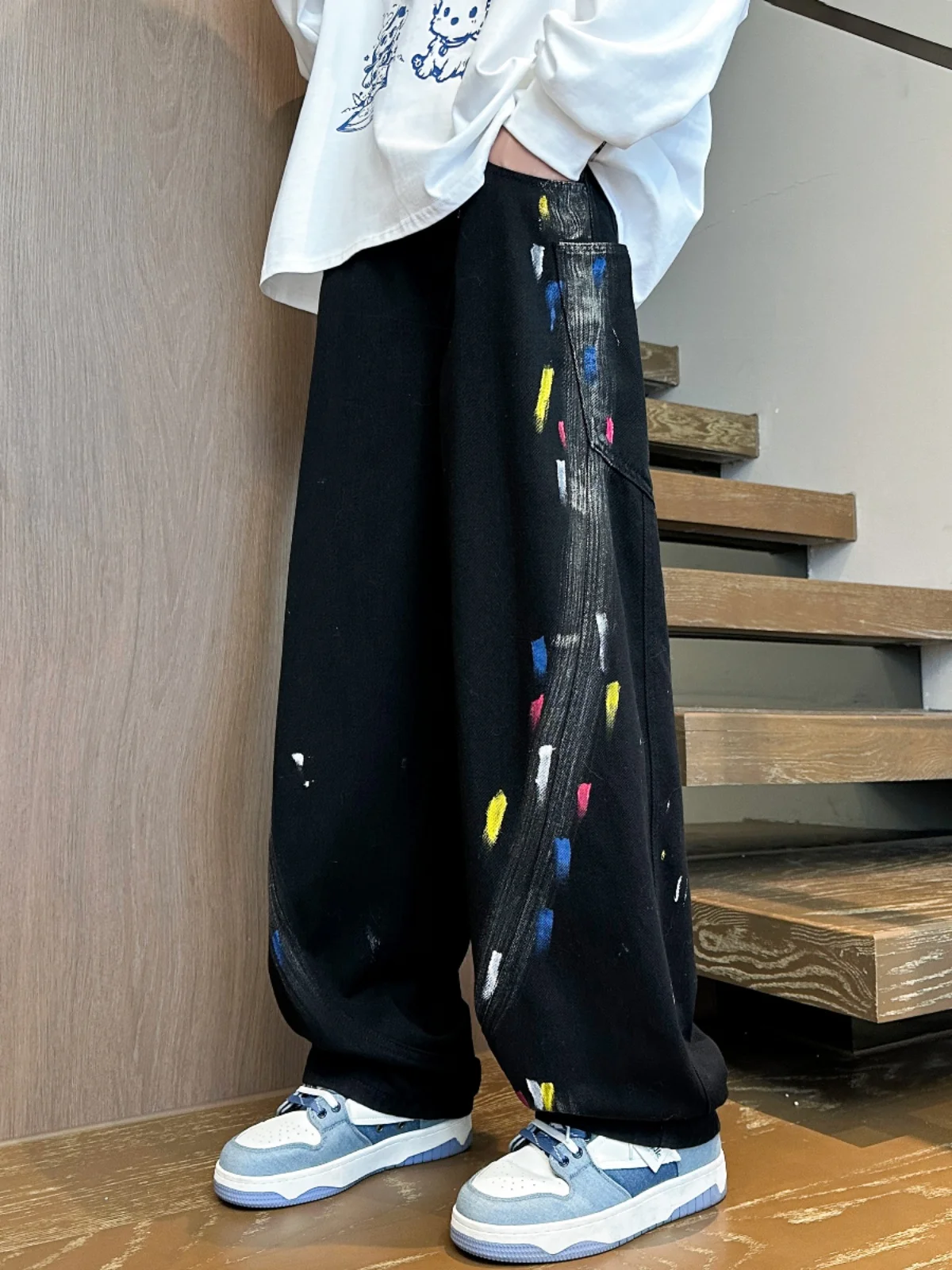 

Workwear Jeans Men's Spring Autumn Loose Wide Leg Straight Casual Trousers Graffiti Painted Casual Comfortable Jeans