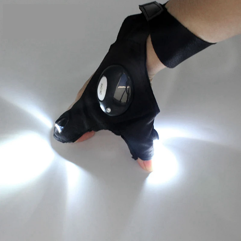 Waterproof Night Light Fishing Gloves with LED Flashlight Durable Fingerless Design for Outdoor Cycling Rescue Gear Practical