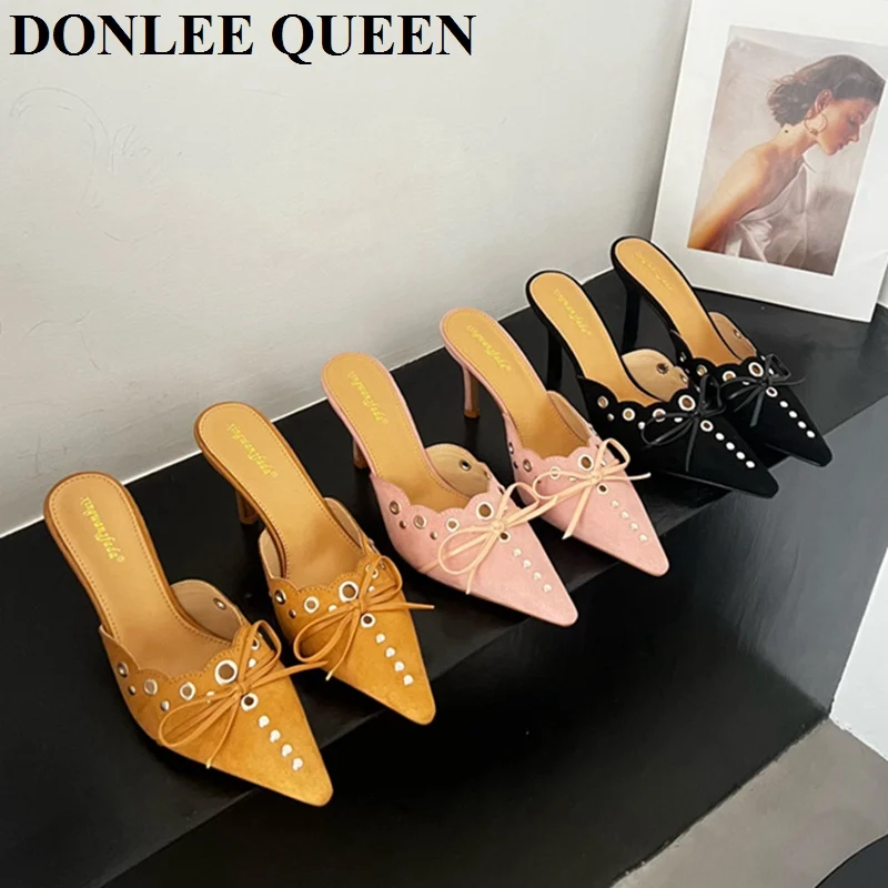 Female Shoes Women Slippers Fashion Pointed Toe High Heel Mule 2024 Spring Brand Slides Outdoor Flip Flops Vacation Sandal Mujer