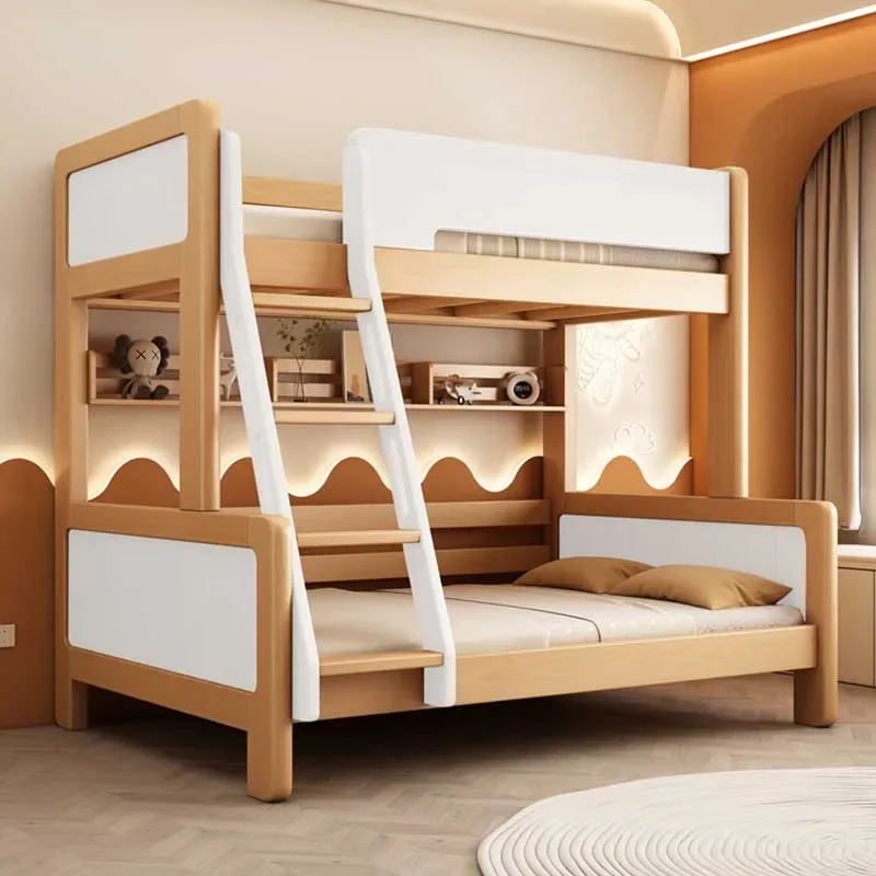 Cama de plataforma multifuncional para crianças, madeira maciça, cama de casal, pequeno mobiliário moderno, armazenamento para crianças e meninas,