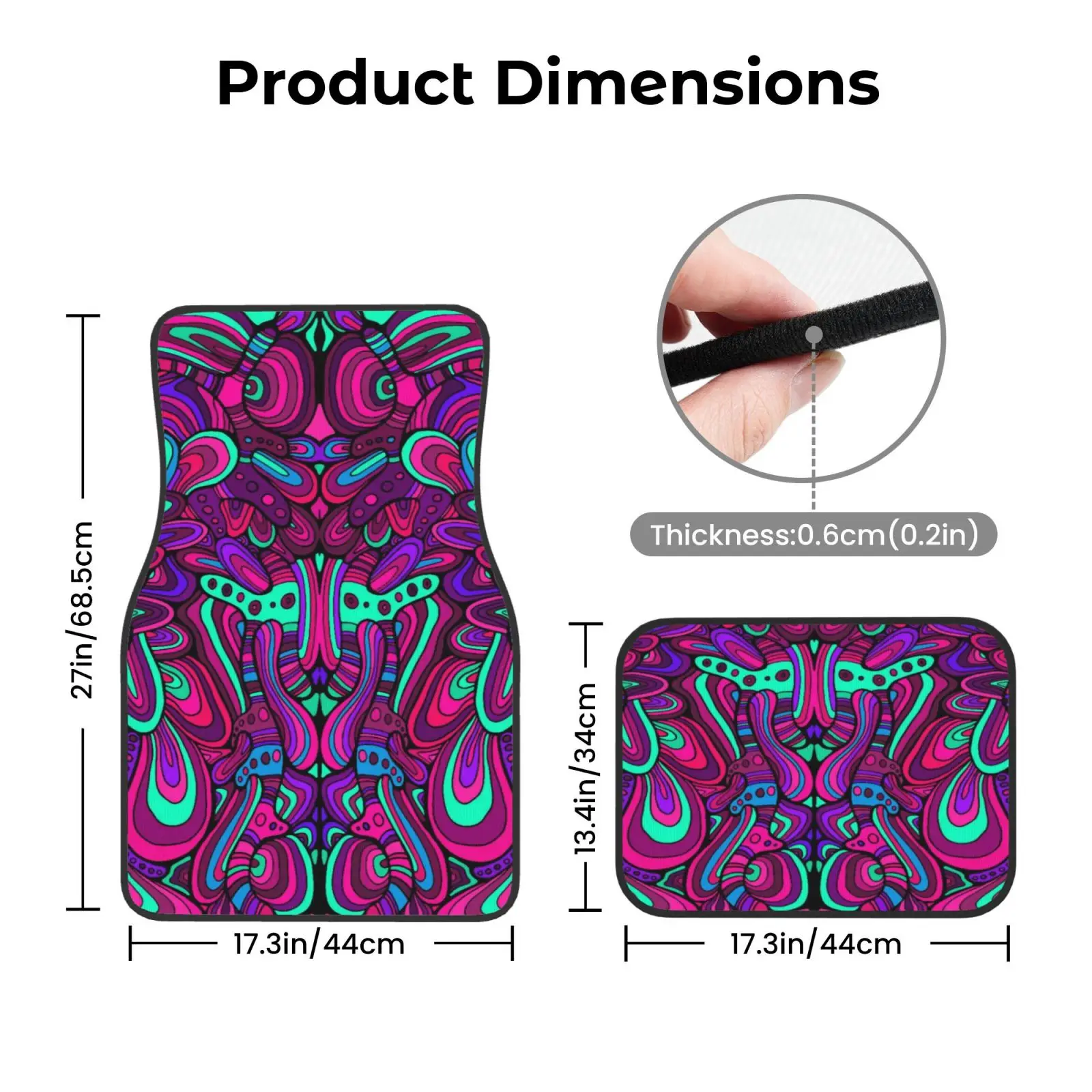Rainbow Tie Dye Print Car Floor Mats of 4 Pieces Anti Slip Front and Rear Foot Mats Universal Car Accessories for SUV Van Truck view 5