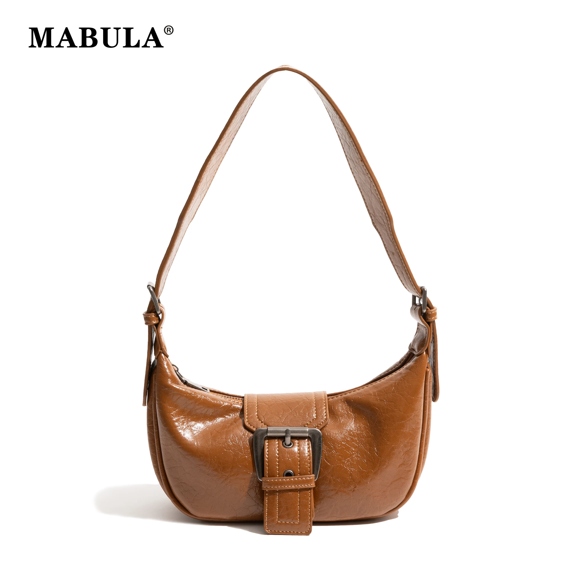 

MABULA Retro Belt Design PU Leather Shoulder Bags Luxury Designer Large Capacity Spicy Girl Simple Female Commuter Handbag