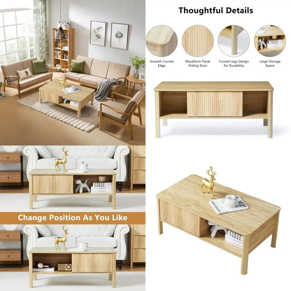 

Прямоугольный современный журнальный столик середины века с двойными полками и волнистыми дверцами для гостиных