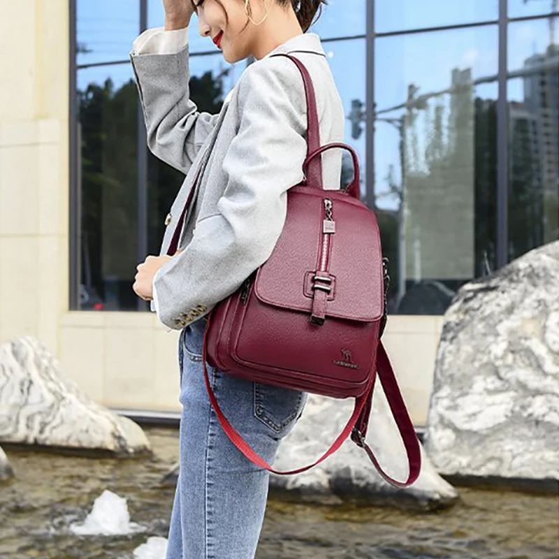 Women's Leather Backpack Convertible Shoulder Bag 4 In 1 Fashion Knapsack for Female Real Practical Rucksack Backpack Women