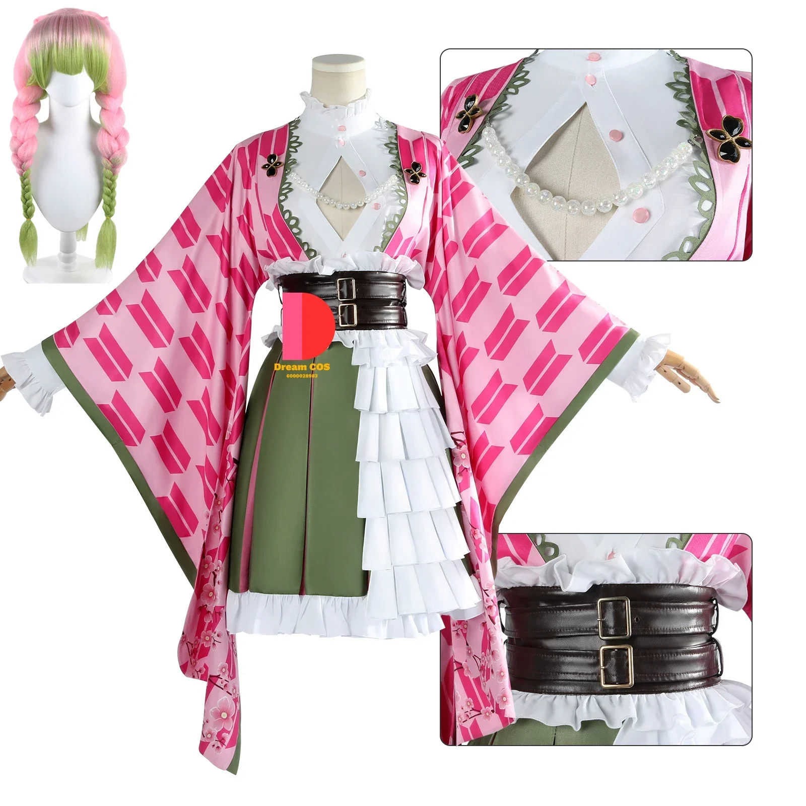 Anime Kanroji Mitsuri Cosplay Costume for Women Girls Adult with Wig New Arrive Outfit Christmas Party Comic-Con Cos Kimono love