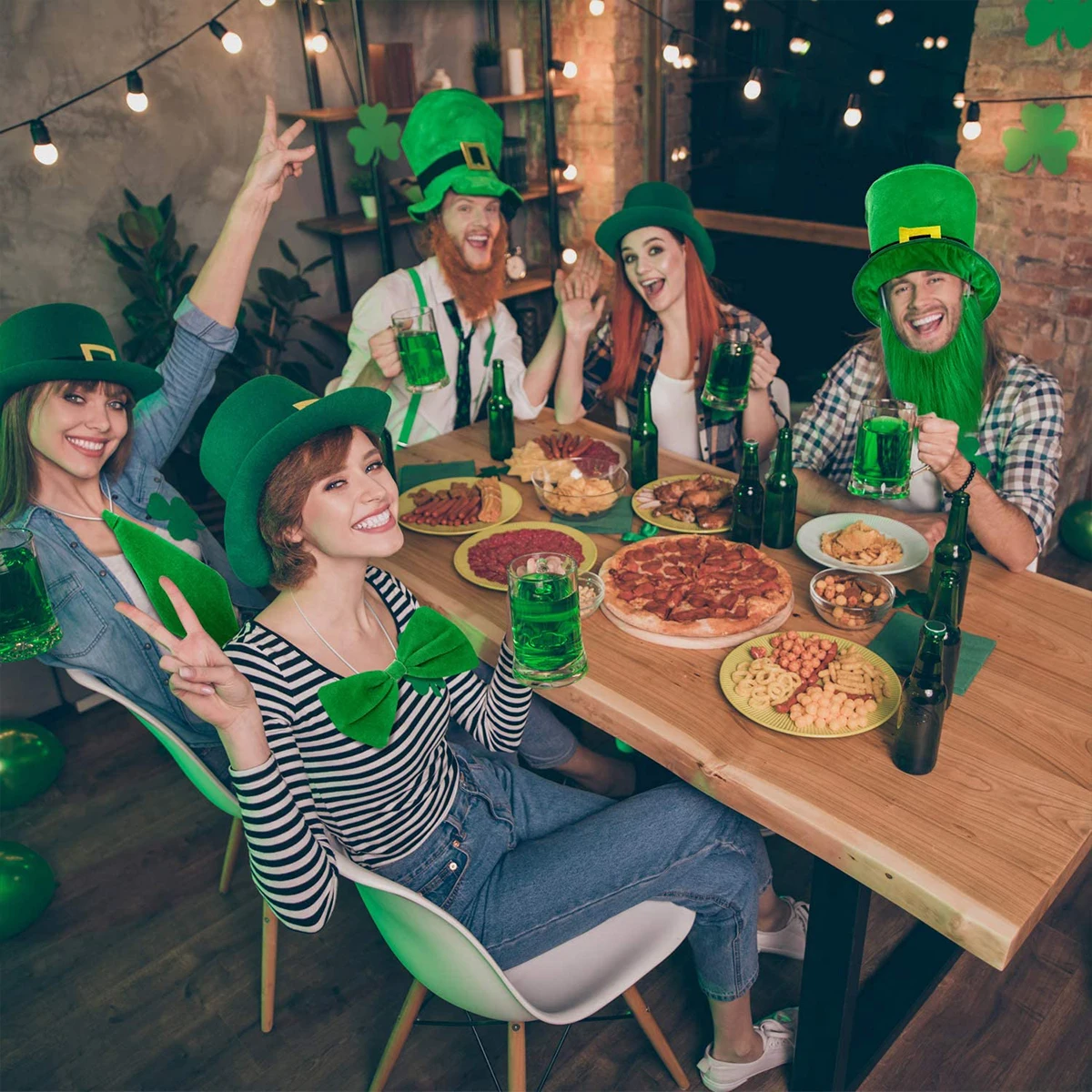 Sombrero de copa del Día de los Saint Patricks, traje de celebración verde de barba falsa, suministros de decoración de fiesta de cumpleaños,