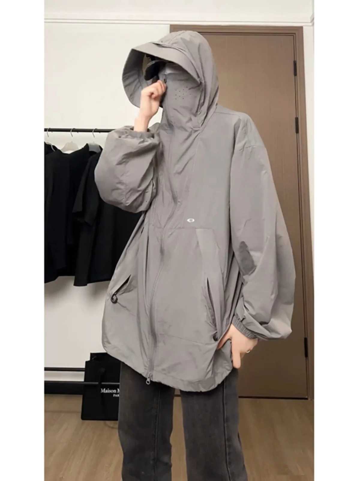 Men's Summer Outdoor UV Protection Clothing Hat Mask Integrated Windbreaker Fashionable Mountain Series Outerwear Cool Style