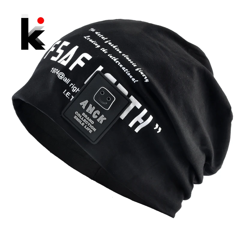 Męskie czapki typu beanie jesień na zewnątrz cienkie dorywczo Skullies czapki drukowanie liter Streetwear Hip Hop Bonnet Gorras męska czapka wiosenna