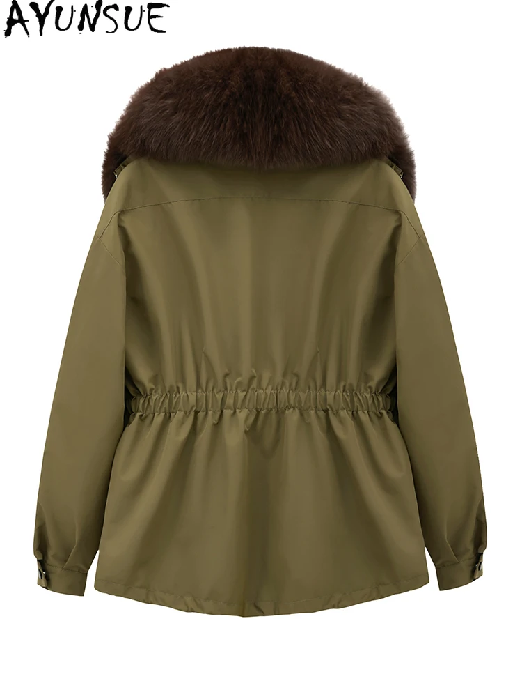 AYUNSUE ホワイトグースダウンジャケット レディース 冬服 2025 ミドル丈トレンチコート フォックスファー襟付き 新作コート レディースコート