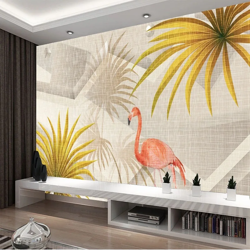 

Custom Self-Adhesive Mural Wallpaper Tropical Flamingo Modern 3D Geometric Background Wall Papel De Parede Tapety Art