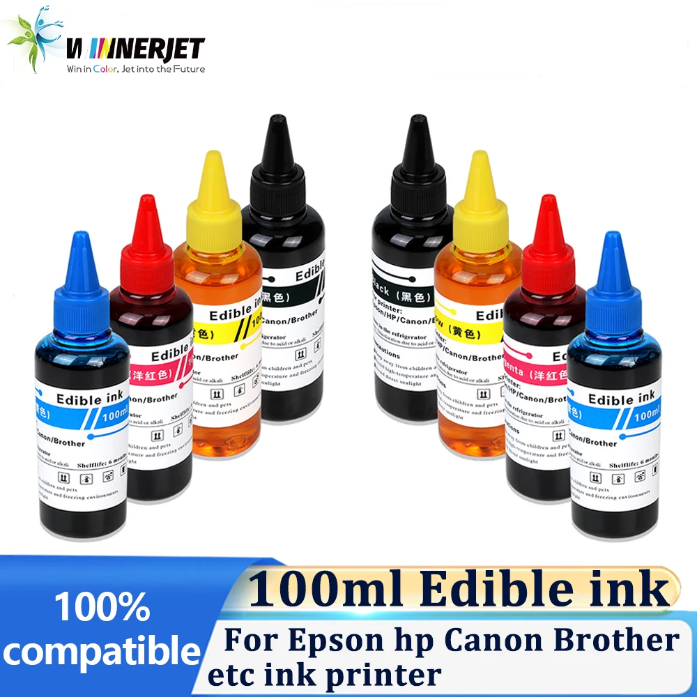 Winnerjet для струйных принтеров Epson, HP, Canon, Brother и других, а также для некоторых кофейных принтеров, 100 мл декоративных бутылочек для заправки чернил.