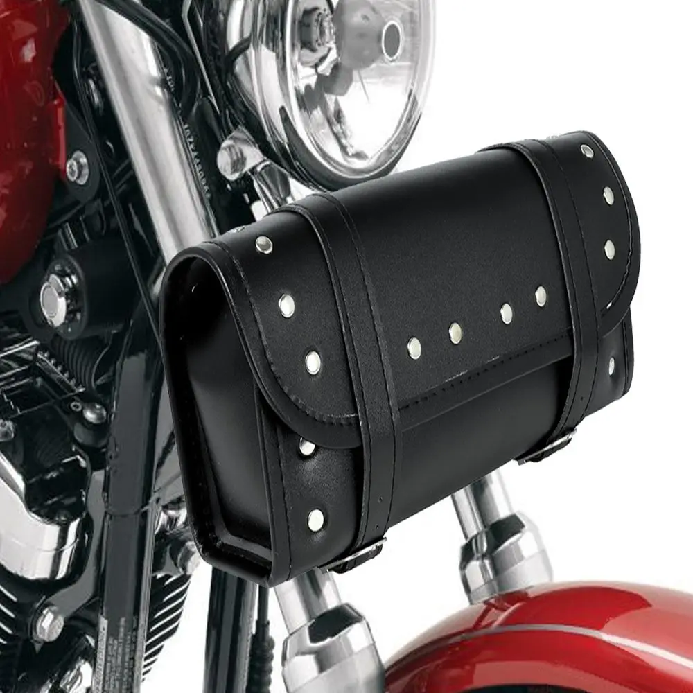 

Черная сумка для инструментов в стиле ретро для мотоцикла, сумка для инструментов в форме трубки, руль, сумка для передней вилки, мотоциклетная внедорожная мини-сумка с пряжкой, последняя сумка