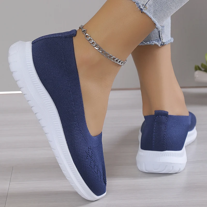 Breathable Knitting Flats Shoes Women Summer Slip-On Soft Bottom Loafers Woman Lightweight Casual Mesh Walking Shoes Large Size